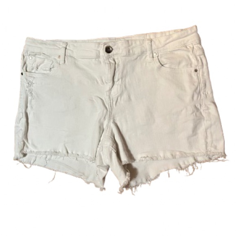 Boston Proper White Jean Shorts Distressed Frayed Hem Size 31